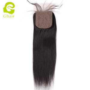 Ghair wholesale 9A+ 4x4 silk base closures raw virgin human hair straight wave 1B# 10"-20"