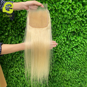 Ghair wholesale 10A+ 5x5 regular lace closures raw virgin human hair straight wave 613# 10"-20"