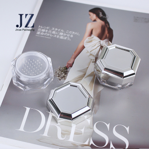 jinze octagon silver lid with double wall bottle mini cute loose powder container jar with sifter 