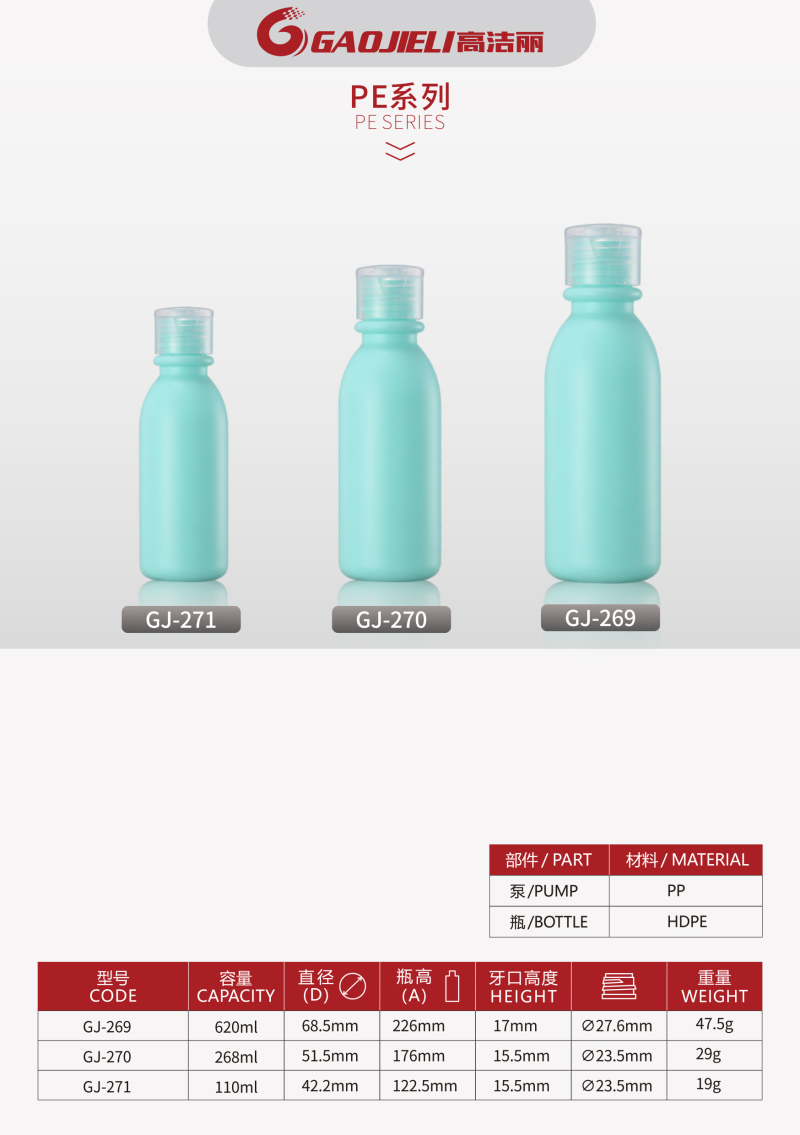 Gaojieli shampoo  lotion bottle HDPE plastic blue Customizable options for differentiation