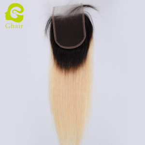 Ghair wholesale 10A+ 4x4 regular lace closures raw virgin human hair straight wave 1B/613# 10"-20"