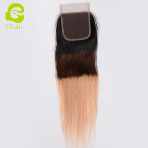 Ghair wholesale 9A+ 4x4 regular lace closures raw virgin human hair straight wave 1b/4/27# 10"-20"