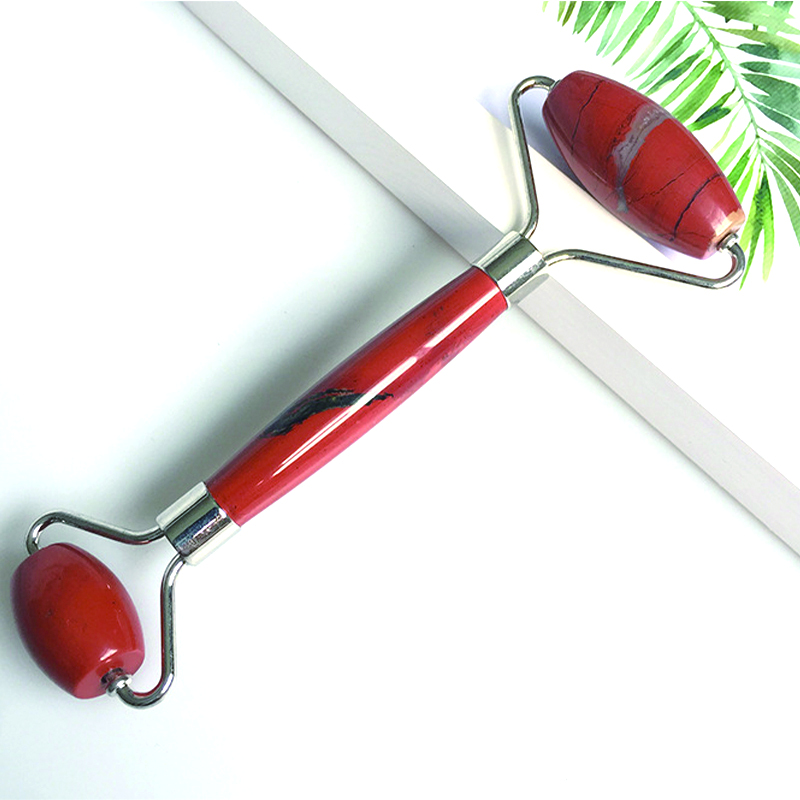 Red Jade  Roller for Face Portable Double Headed Stone Facial Roller Massager Face Slimming Lift Massage，Double Head Design, 100% Natural Stone