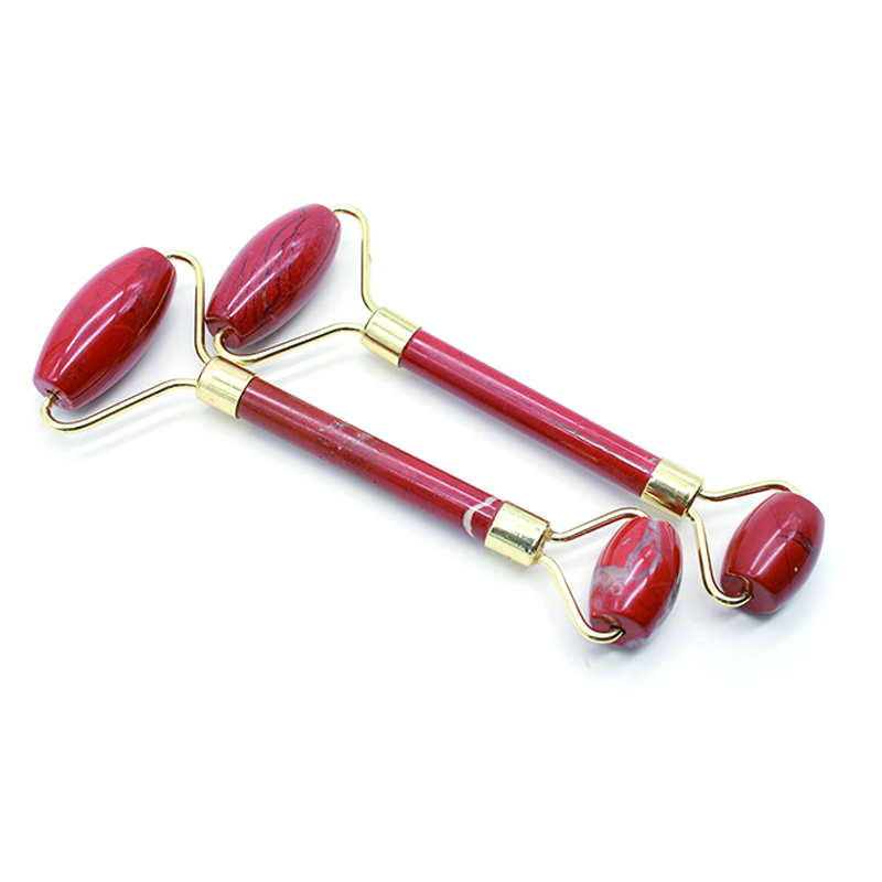 Red Jade  Roller for Face Portable Double Headed Stone Facial Roller Massager Face Slimming Lift Massage，Double Head Design, 100% Natural Stone