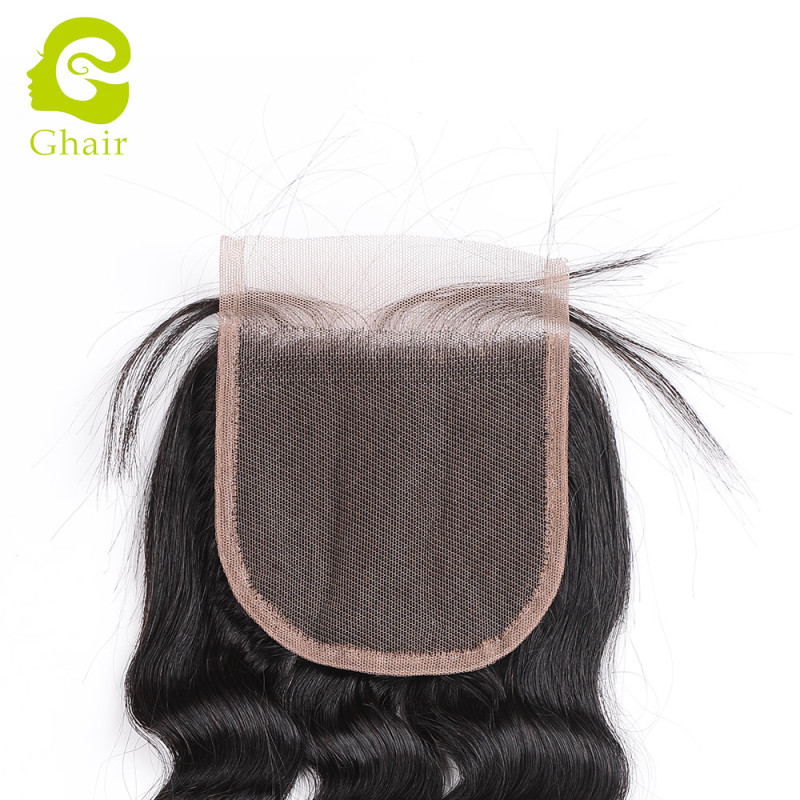 Ghair wholesale 9A+ 4x4 regular lace closures raw virgin human hair single loose wave 1B# 10"-20"