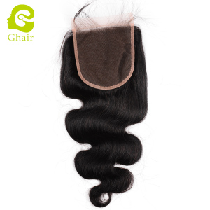 Ghair wholesale 9A+ 5x5 regular lace closures raw virgin human hair body wave 1B# 10"-20"