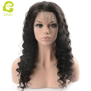 Ghair wholesale 9A+ Full lace wig raw virgin human hair loose deep wave 1B# 10"-26"