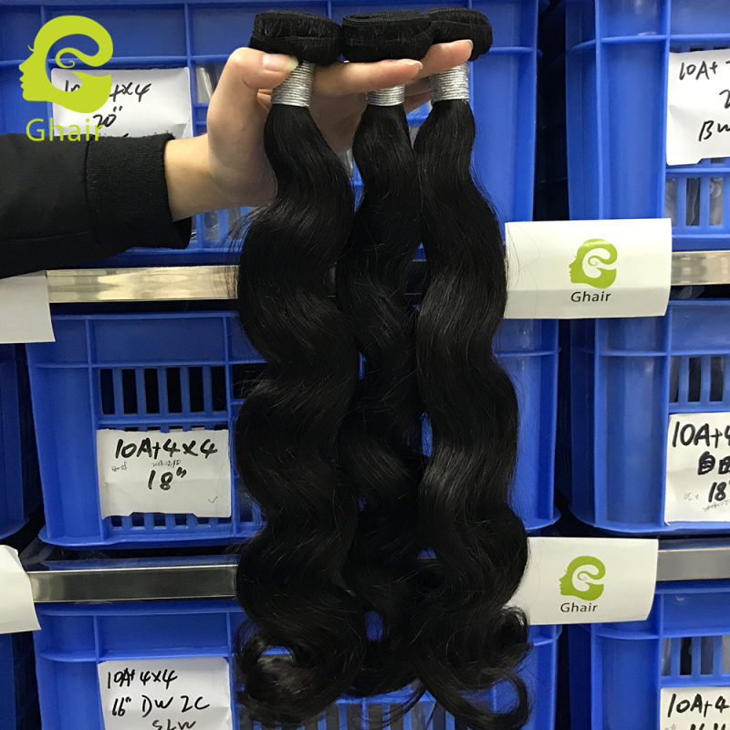 Ghair Wholesale 9A Raw Virgin Human Hair Bundles Body Wave 1b# 10"-30"