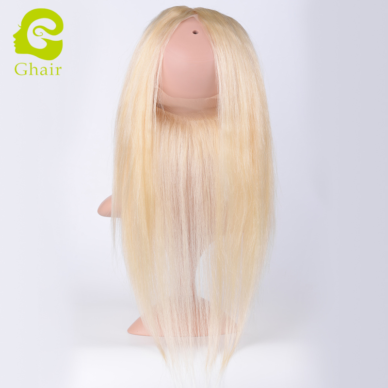 Ghair wholesale 10A+ 360 regular lace closures raw virgin human hair straight wave 613# 10"-20"