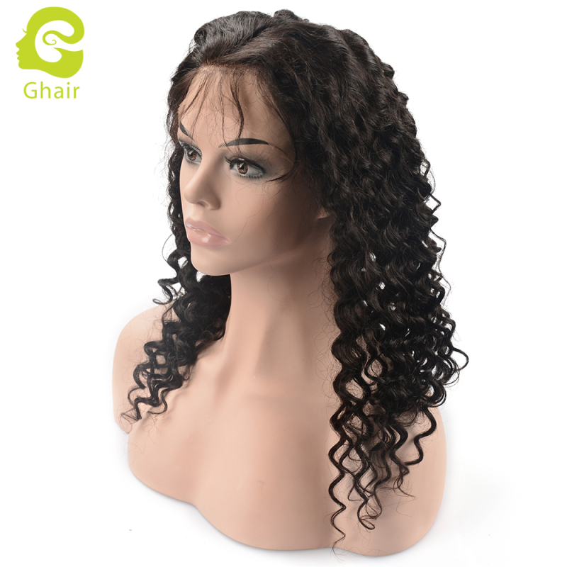 Ghair wholesale 9A+ Full lace wig raw virgin human hair deep wave 1B# 10"-26"