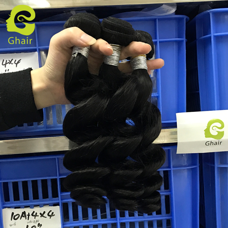 Ghair Wholesale 9A Raw Virgin Human Hair Bundles Single Loose Wave 1b# 10"-30"