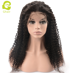 Ghair wholesale 9A+ Full lace wig raw virgin human hair kinky curly  1B# 10"-26"
