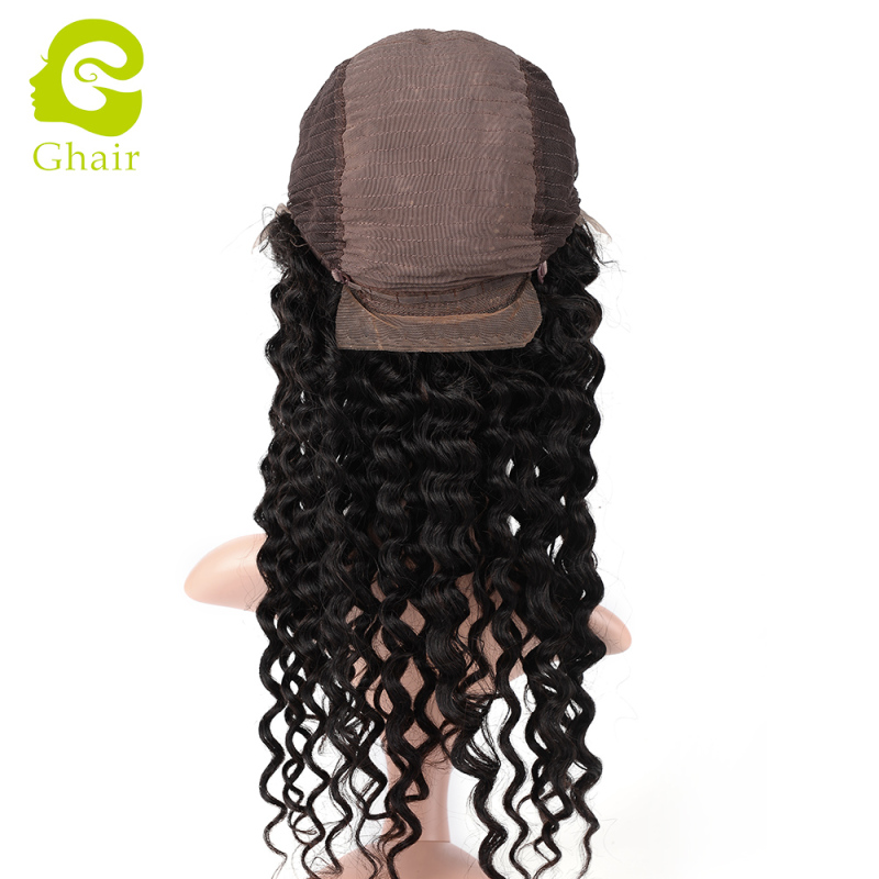 Ghair wholesale 9A+ 13x4 lace frontal wig raw virgin human hair deep wave 1B# 10"-26"