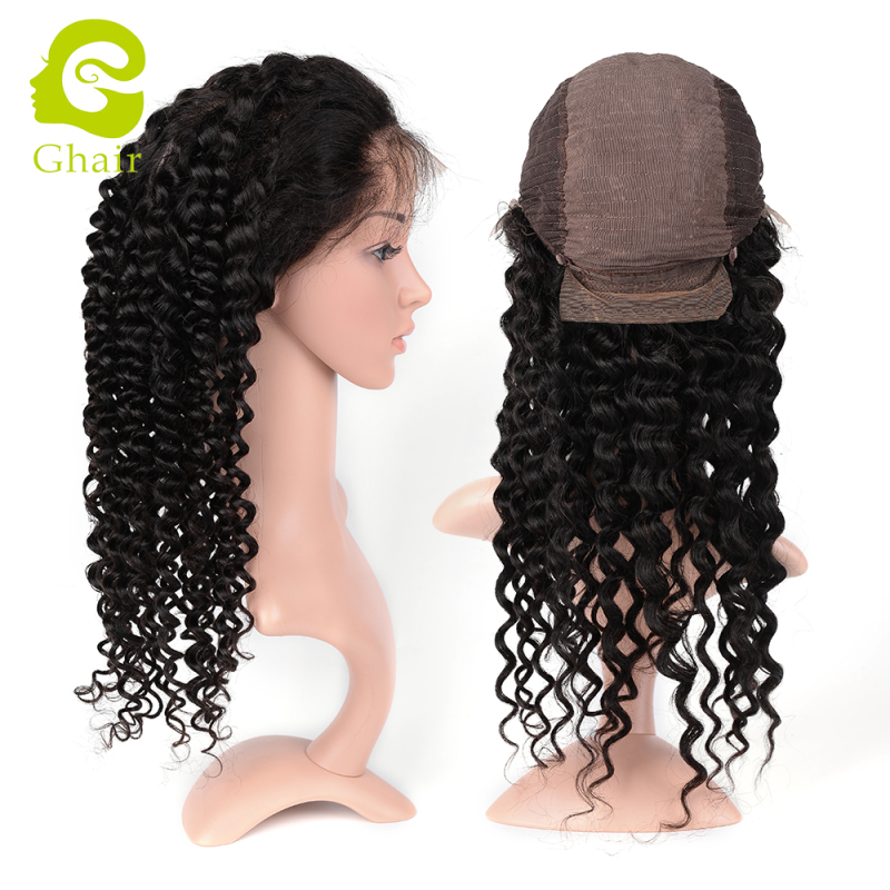 Ghair wholesale 9A+ 13x4 lace frontal wig raw virgin human hair deep wave 1B# 10"-26"