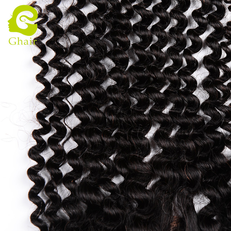 Ghair wholesale 9A+ 4x4 regular lace closures raw virgin human hair kinky curly 1B# 10"-20"