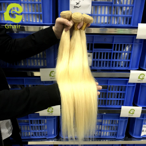 Ghair Wholesale 10A  Raw Virgin Human Hair Bundles Straight Wave 613# Blond10"-28"