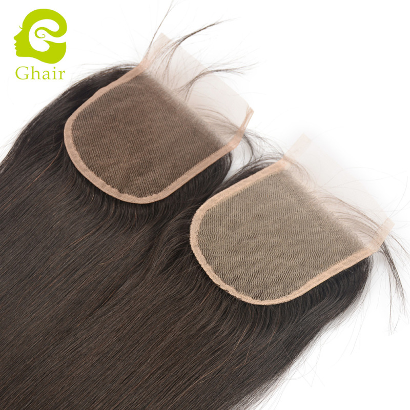 Ghair wholesale 9A+ 4x4 transparent lace closures raw virgin human hair straight wave 1B# 10"-20"