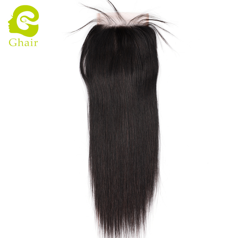 Ghair wholesale 9A+ 5x5 regular lace closures raw virgin human hair straight wave 1B# 10"-20"