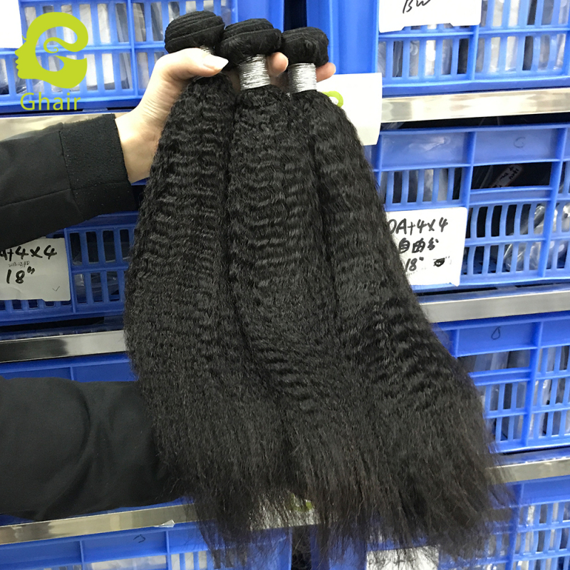Ghair Wholesale 9A Raw Virgin Human Hair Bundles Kinky Straight 1b# 10"-30"