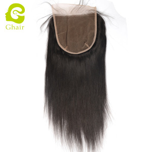 Ghair wholesale 9A+ 7x7 regular lace closures raw virgin human hair straight wave 1B# 10"-20"