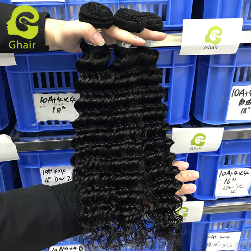 Ghair Wholesale 9A Raw Virgin Human Hair Bundles  Deep Wave 1b# 10"-30"