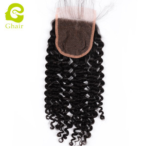 Ghair wholesale 10A+ 4x4 regular lace closures raw virgin human hair ; deep curly 1B# 10"-20"