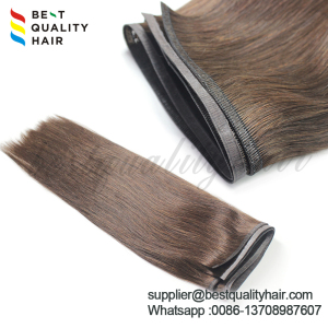 Easy PU flat weft hair extension, custom made dark brown color weft hair extension