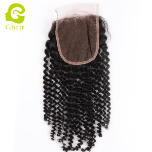 Ghair wholesale 10A+ 4x4 regular lace closures raw virgin human hair ; kinky curly 1B# 10"-20"