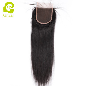 Ghair wholesale 10A+ 4x4 regular lace closures raw virgin human hair straight wave 1B# 10"-20"