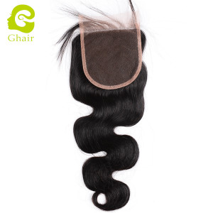 Ghair wholesale 9A+ 4x4 regular lace closures raw virgin human hair body wave 1B# 10"-20"