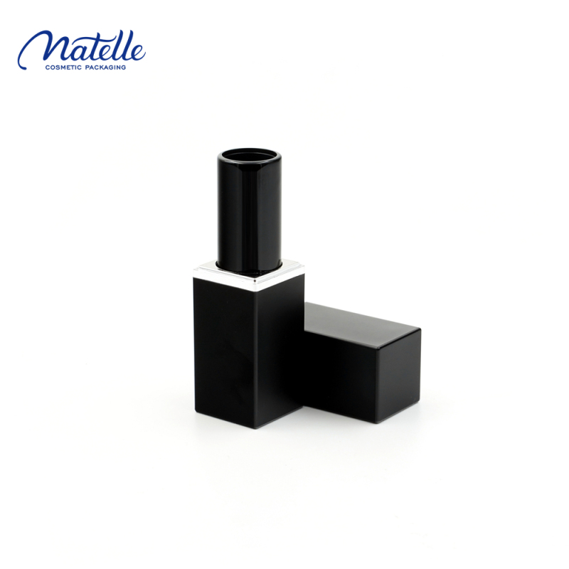 Black square matte custom empty empty lipstick tube packaging 12.1mm unique lipstick tube 