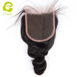 Ghair wholesale 10A+ 4x4 regular lace closures raw virgin human hair single loose wave 1B# 10"-20"