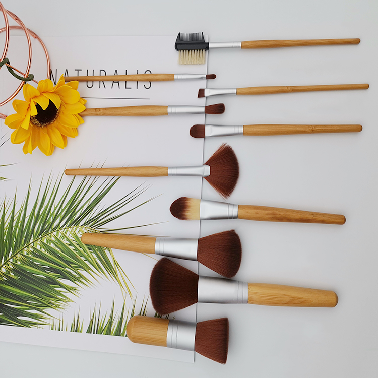 Wessen Multi-Function Makeup Brush Bamboo Handle Silver Aluminum Tube 10 Make-up Brush Makeup Brush Sets