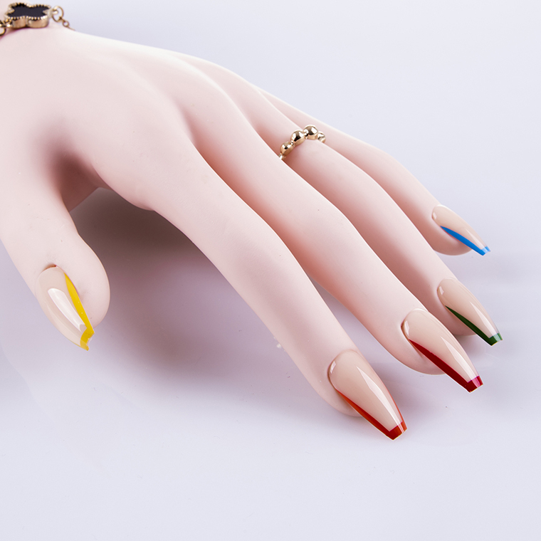 awesome rainbow nail art designs and ideas press on nail ABS mid-long coffin artificial nail 