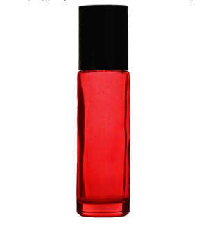 Specialty Translucent Red Glass Roll-On Bottle with Black Cap