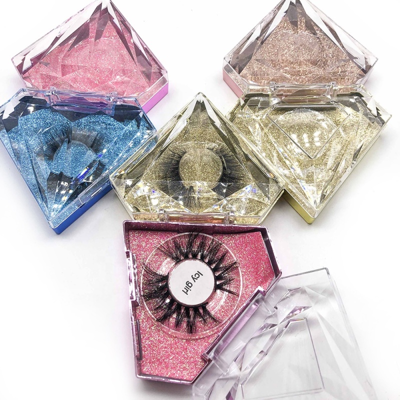 New design diamond eyelash box with handmade 25mm 3d mink eyelashes