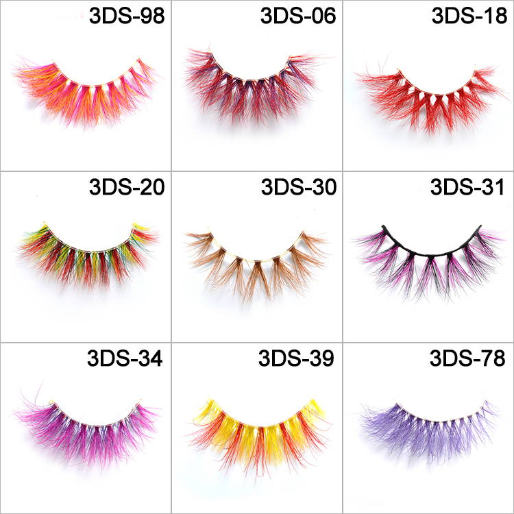Wholesale Vendor Colorful Eyelashes Mink Fur Natural Long Bulk Hand Made Colored 3D Lashes $0.95 ，$1.3 ,$3.7 three differnt ranges ,usable 15-20times