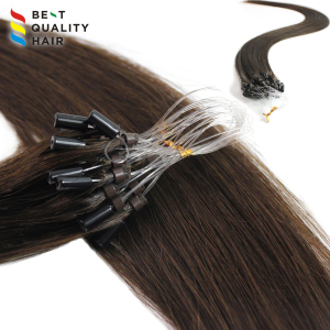 Stock Micro Loop hair extension, dark brown color double drawn loop hair extension