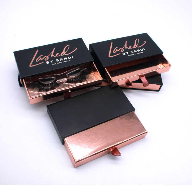 B40 make your own eyelash paper box packaging private label black rose gold marble empty drawer custom lashes box vendors 