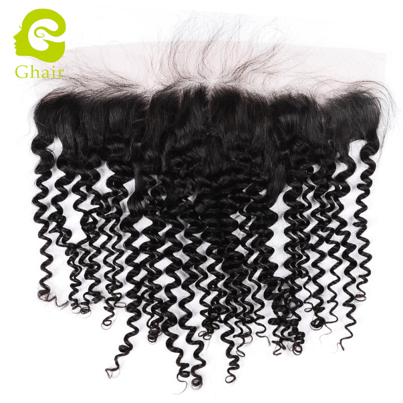 Ghair wholesale 9A+ 13x4 Regular Lace frontals raw virgin human hair Deep curly 1B# 10"-20"