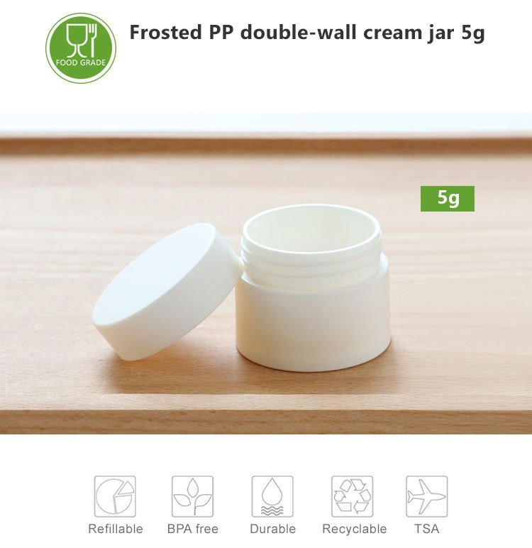 Frost double wall cream 5g PP jar for cosmetic packing 