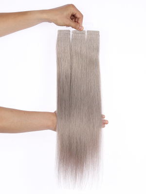 European hair virgin hair tape in hair extensions double drawn siliver grey color