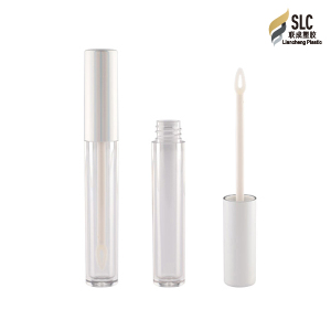 Custom plastic lip gloss tube packaging lipgloss tube with brush applicator empty round lip gloss packaging