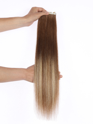 European hair virgin hair tape in hair extensions double drawn ombre color