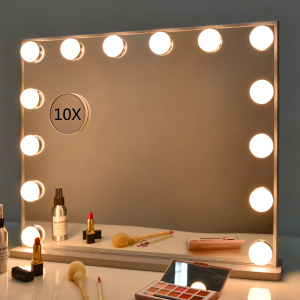 Hollywood vanity makeup mirror with lights for wall mount or tabletop dressing 
