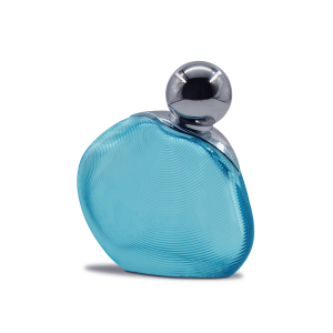 100ml high grade special shaped decorative clear sky blue glass spray perfume bottle with zamac cap and collar 