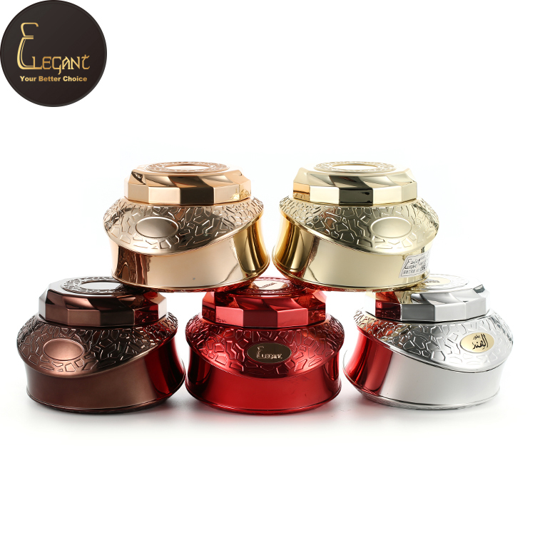 Saudi arabic style luxury multi color custom aluminium logo fragrance bakhoor jar 