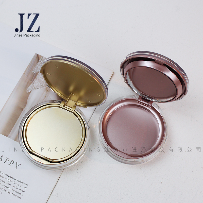 jinze  transparent outside gold pink inner double-deck magnetic compact powder case packaging with mirror