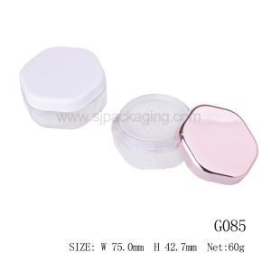 New arrival empty hexagon plastic loose cosmetic packaging Jar with sifter press powder compact case for make-up