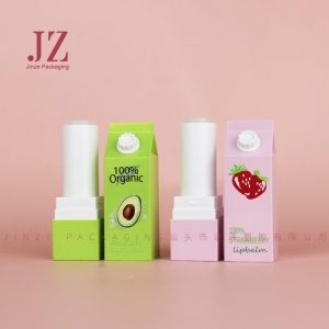 Jinze pink or green juice/milk box design cute lipstick tube lip balm container custom color